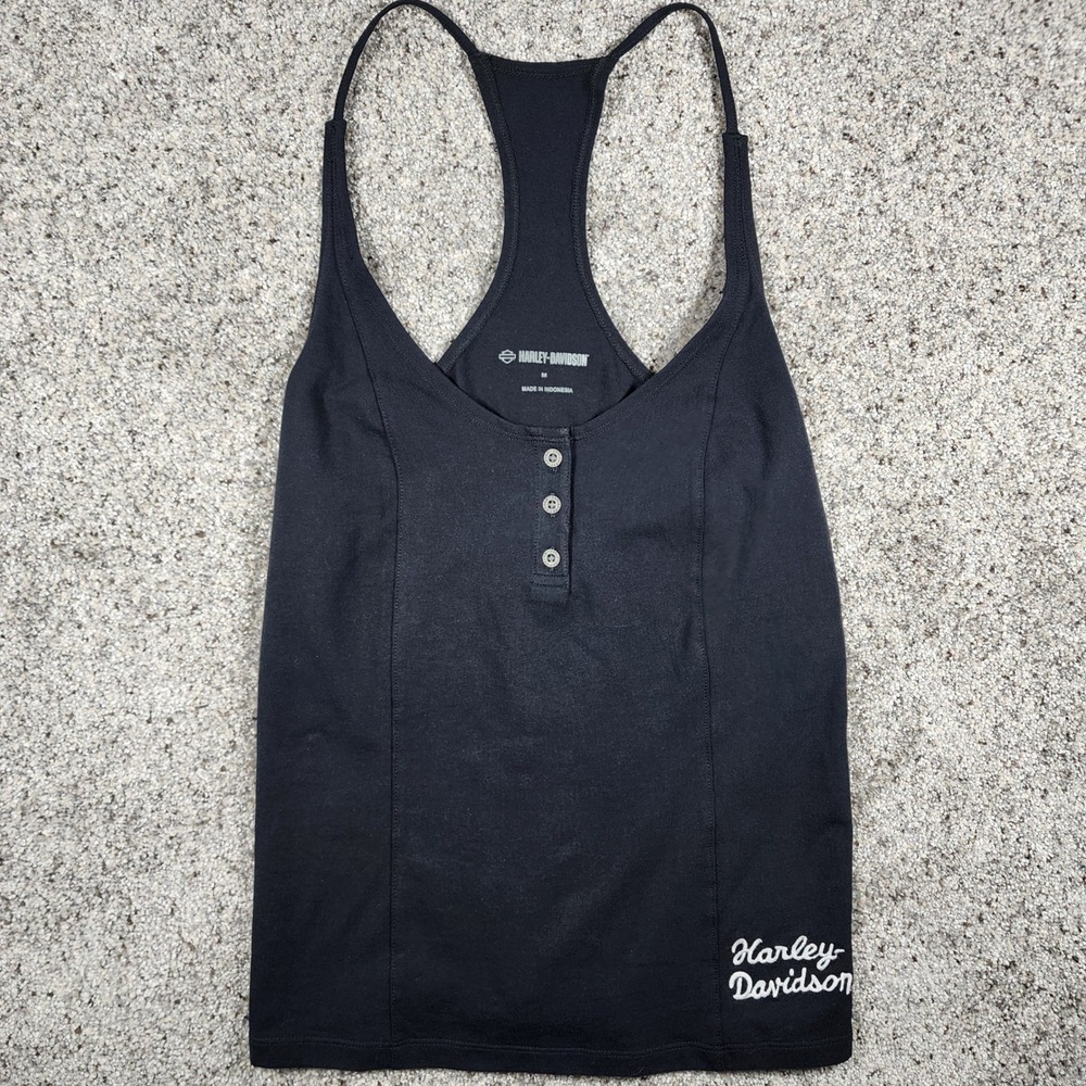 Harley-Davidson Black Racerback Henley Tank Top